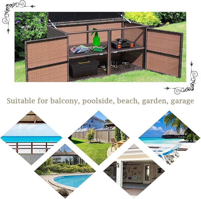 Tangkula 73 Gallon Outdoor Wicker Storage Box, Garden Deck Bin with Steel Frame, Rattan Storage Box with Lid, Ideal for Storing Tools, Accessories