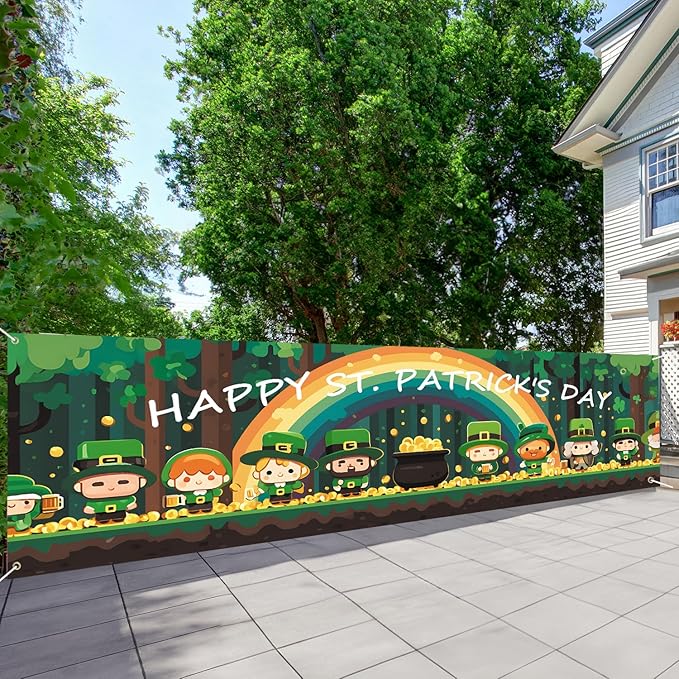10x3 ft Extra Large St. Patrick's Day Banner Outdoor 115''x35'' Happy Easter Decorations for Fence Outside Garden Large St. Patrick's Day Banners Yard