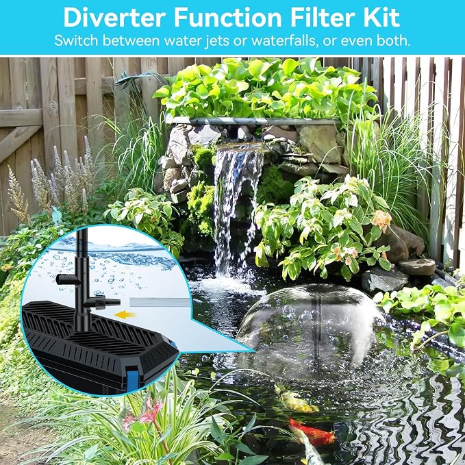 Antfraer Pond Filter with Pump Kits, Pond Filters for Outdoor Ponds Built In 660GPH Pond Pump, Pond Filter Box Suitable for Garden, Fountain, Pond, Animal Sink, Waterfall, Aquarium-Corded Electric