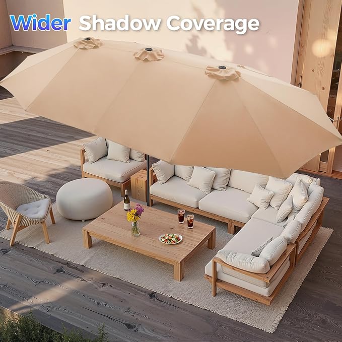 SUPERJARE 15FT Outdoor Umbrella for Patio, Double sided Pool Umbrellas with Fade Resistant Canopy, Large Table Umbrella for Deck, Market, Backyard - Beige(No Base)