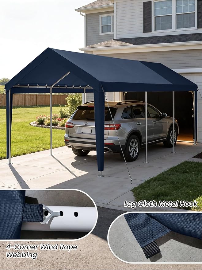 12 x 20 Ft Carport Replacement Cover, Heavy Duty Outdoor Car Tarp Canopy, Waterproof & UV Protected Tear Oxford Tarp with Ball Bungees (Frame is Not Included)
