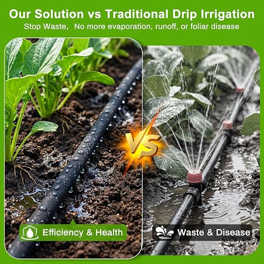Upgraded 230FT Drip Irrigation System with 1/4" Soaker Hose -Weeping Technology for Deeper Root Watering,Garden Watering System for Raised Beds, Greenhouse, Lawn - Save Water