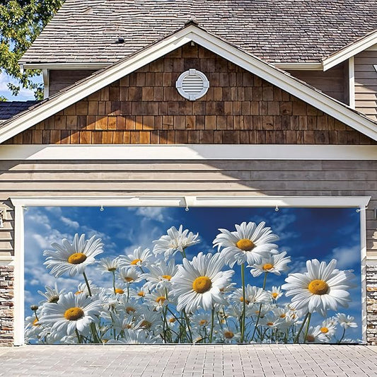 7 * 16FT Summer Garage Door Cover Decorations Sunset Palm Trees Garage Door Banner for Outdoor Indoor Summer Party Photography Backdrop (daisy, 7 * 16 ft)