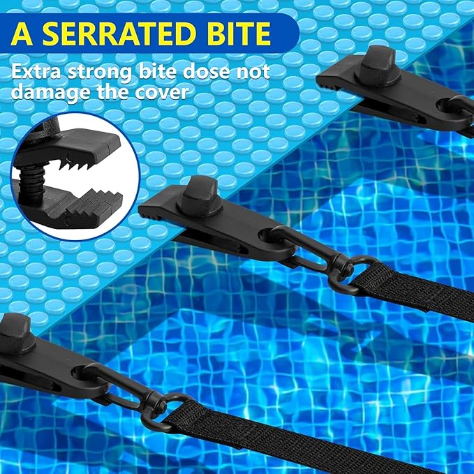 codree 36 Pcs Pool Solar Cover Reel Attachment Kit, Inground Swimming Pool Solar Cover Straps and Clips, Solar Blanket Strap Kit Including 12 Straps with Hooks, 12 Clips and 12 Touch Fastener (Black)