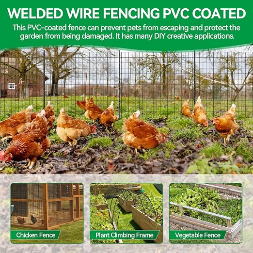 Welded Wire Fence, 100t(L) x 24inch(H) PVC Anti-Rust Coated Wire Mesh, 2 Inch x 3 Inch 16GA Garden Edging Border, Roll Metal Animal Barrier for Yard Vegetable Plant Protection Poultry Netting