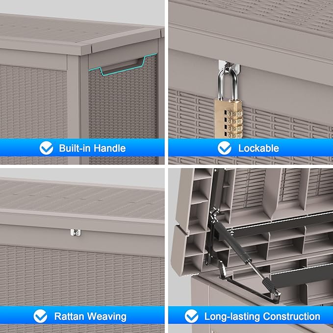 Outdoor Storage Box 325GAL Waterproof Resin Deck Box,Pool Accessories Supplies，UV-Resistant Lockable Package Delivery Bin for Garden Tools,Large Patio Outside Cushions,Chest,Furniture,Grey