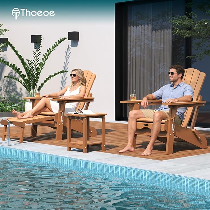 THOEOE Adirondack Outdoor Side Table, 2-Tier Sturdy Patio End Table Weather Resistant, Morden Side Table for Patio, Pool, Porch, Wood