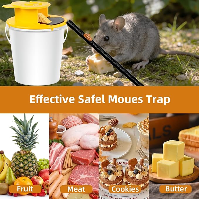 Mouse Trap Bucket - Mouse Traps Indoor for Home - Multi-Catch, Auto-Reset, Humane or Lethal Rat Trap - ABS Material - 5 Gallon Bucket Compatible-4pack