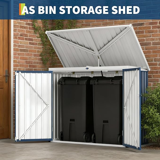 CABIHOME Metal Outdoor Storage Outdoor Storage Unit - Spacious Weather-Resistant Double Front Doors & Top Opening, Secure and Durable Waste Bin Enclosure for Yard or Garden