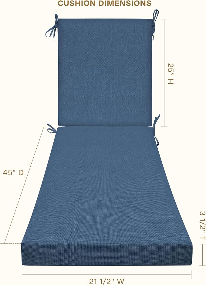 Honeycomb Outdoor Chaise Lounge Cushion for Patio Furniture, Water & Fade Resistant, Removable Cover, 21.5 x 70, Heritage Textured Solid Pacific Blue