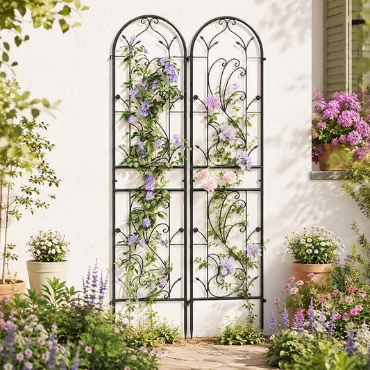2 Pack 87x20in Garden Trellises, Sunflower Black Metal Coated Rustproof Trellis for Climbing Plants Outdoor, Roses, Vegetables, Vines, Cucumbers