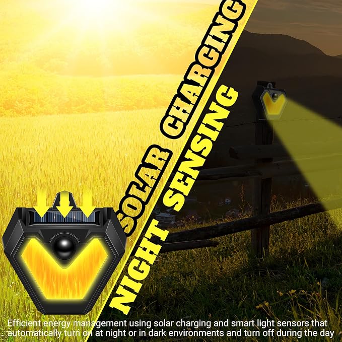 Qualirey 4 Pcs Upgraded Solar Nocturnal Animal Repeller Flickering Flame Outdoor Animal Repellent Motion Activated Coyote Deterrent Light for Skunk Deer Chicken Coop Farm Garden Yard(Orange Light)