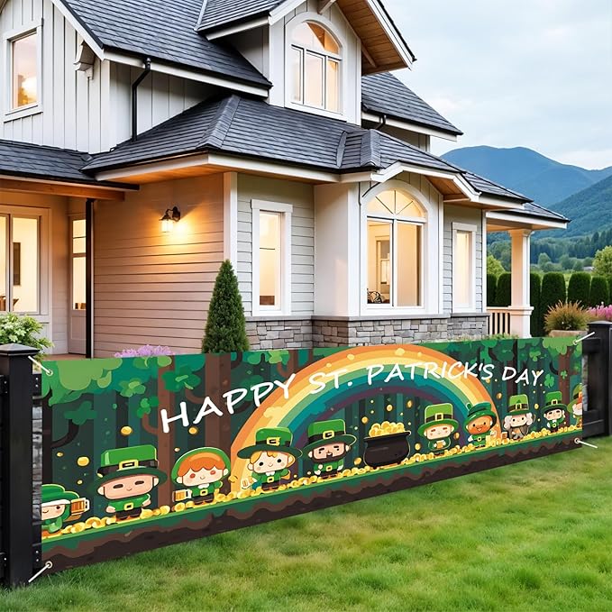 10x3 ft Extra Large St. Patrick's Day Banner Outdoor 115''x35'' Happy Easter Decorations for Fence Outside Garden Large St. Patrick's Day Banners Yard