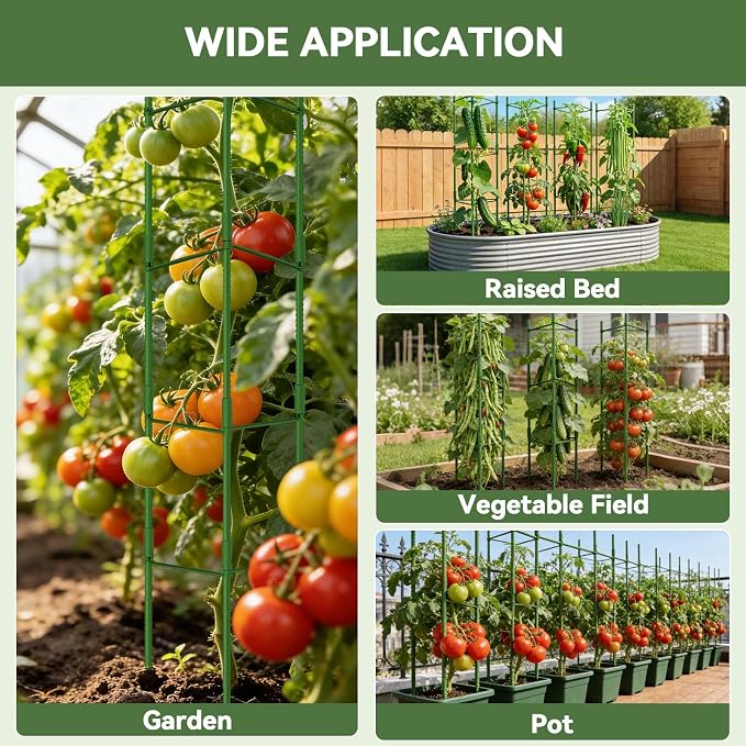 Halatool 6 Pack Tomato Cages for Garden Plant Support Stakes, 48 Inch Adjustable Tomato Trellis for Pots & Raised Garden Bed, Tomato Cage for Climbing Plants Eggplant Pepper Cucumber Bean Outdoor