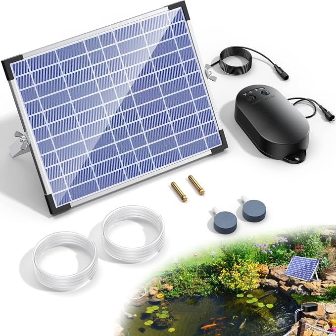 NFESOLAR 15W Large Solar Pond Aerator, Solar Aerator for Ponds with 4400 mAh Battery Backup and 2 Air Outlets, Low Noise Solar Air Pump Outdoor for Koi Pond Fish Tank Hydroponics