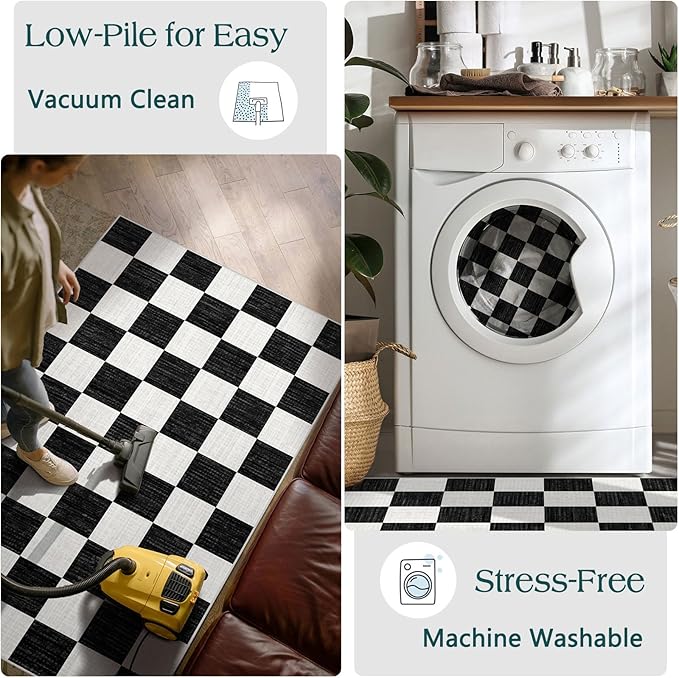 Black and White Checkered Entry Rug - 3x5 Ft Non-Slip Washable Indoor Outdoor Front Door Mat Porch Rug Geometric Throw Carpet for Living Room Bedroom Entryway Kitchen Office Porch Decor