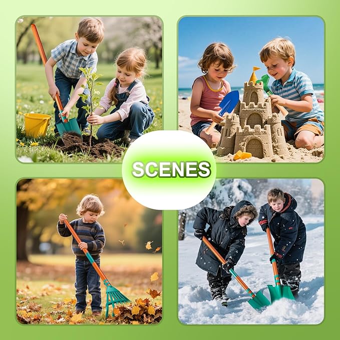 Kids Gardening Set-Kids Gardening Tools Wheelbarrow Set with Shovel, Leaf Rake, Gloves, Spray Bottle-Toddler Gardening Set Play Outdoor Educational STEM Learning for Boys Girls Age 3+