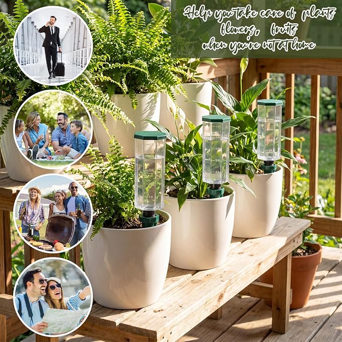 Yungyan 4 Sets Plant Watering Devices with Self Watering Spikes Self-Watering Device for Plants Plastic Plant Waterer Devices with Adjustable Control Valve Switch Indoor Outdoor