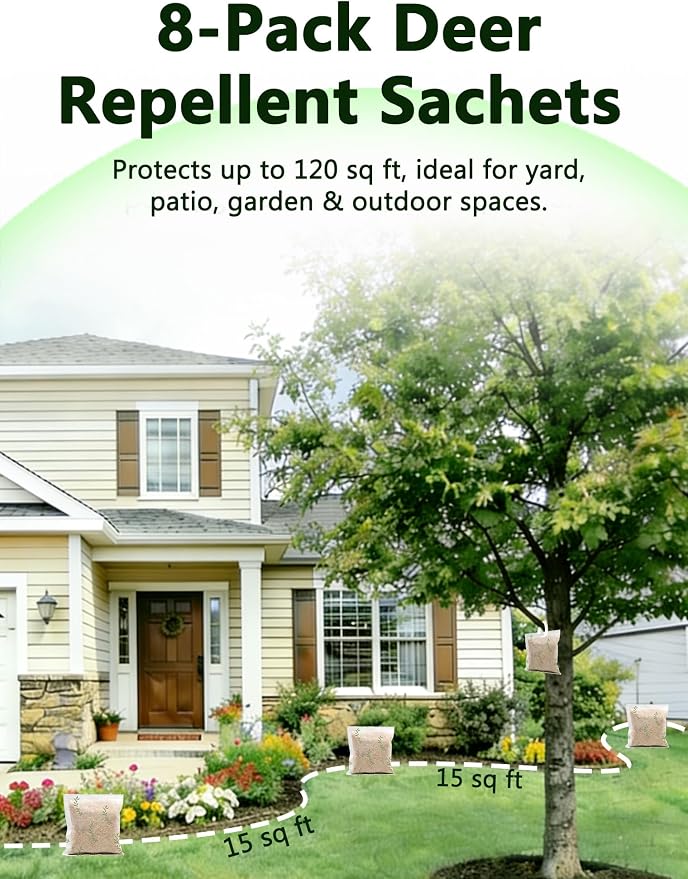 Deer Repellent for Plants, Granules for Garden & Outdoor, Long-Lasting Plant Guard, Creates Protective Zone for Flowers, Vegetables, Shrubs(8 Packs)