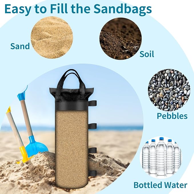4 Sand Bags for Weight, Heavy Duty Sandbags for Canopy Legs, Extra Large Pop Up Tent Weights, Canopy Weight Bags for Gazebo, Outdoor Sun Shelter, Umbrella - Black, 6"×20", Without Sand