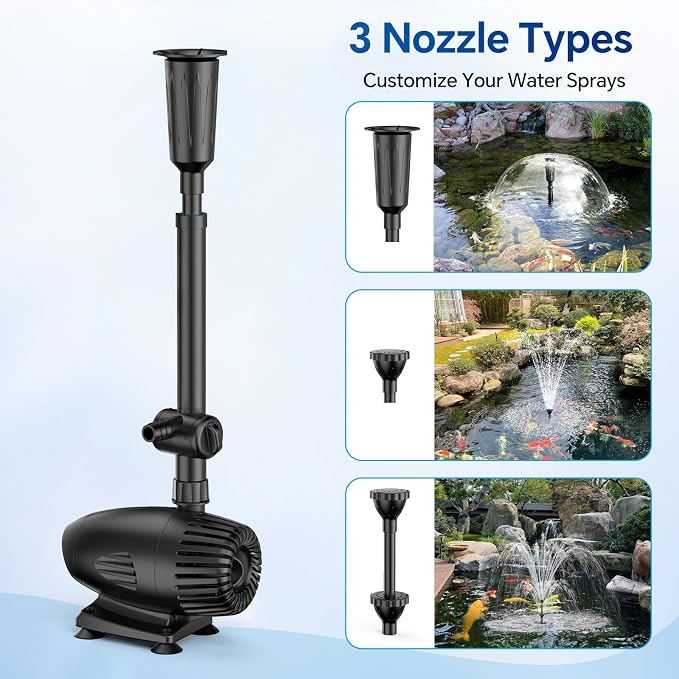 NFESOLAR 55W Solar Fountain Pump, 580GPH Solar Pond Pump with Dry-Run Protection, Foldable Solar Panel, 16.5FT Cord, 10FT Extension Cable, PVC Tubing for Outdoor Ponds, Waterfall, Garden, Hydroponics