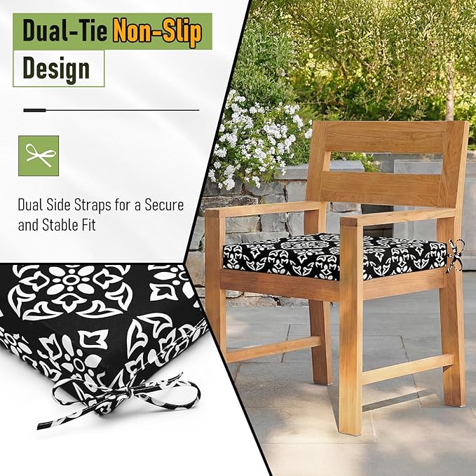 Basic Beyond Outdoor Chair Cushions Set of 6, Square Corner Outdoor Cushions for Patio Furniture, Water Resistant Patio Chair Cushions with 2 Ties, 18.5x16x3, Medallion