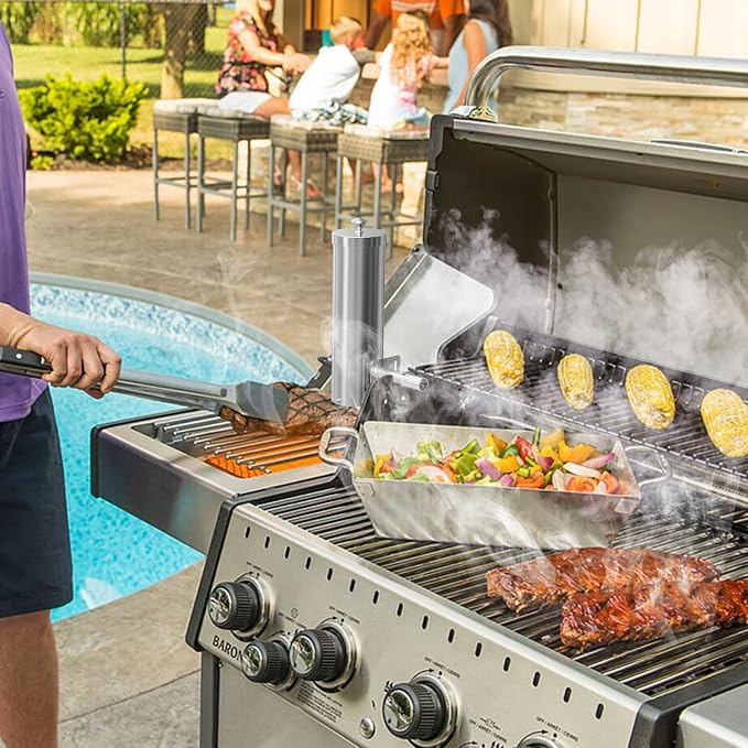 Cold Smoke Generator with Lid & Air Pump, Portable Electric BBQ Smoker, Wood Pellets Outdoor Smoker, Grill Accessory Barbecue Tools for Meat Vegetable, Hot & Cold Smoking, Stainless Steel