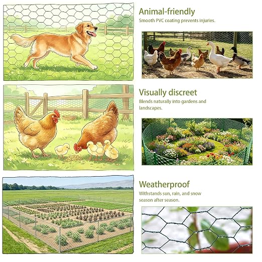 Black 19GA Chicken Wire 13.7inx157in, Chicken Wire Fencing, Chicken Fence, PVC Coated Chicken Wire, PVC Coated Wire Mesh for Animal/Rabbit/Floral/Chicken Coop/DIY Projects.
