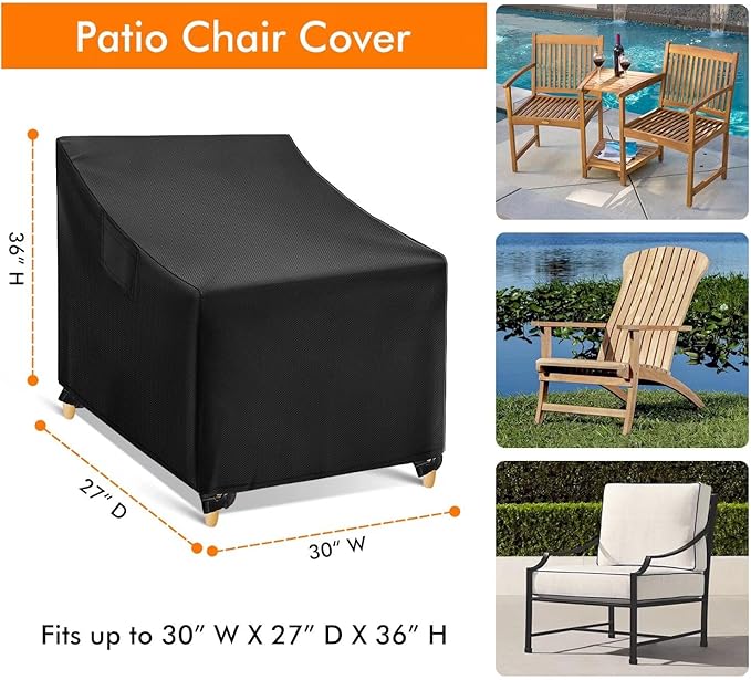 WLEAFJ Outdoor Chair Covers Waterproof, Black Lawn Patio Furniture Covers, Heavy Duty Patio Lounge Deep Seat Cover, 2 Pack - 30" W x 27" D x 36" H