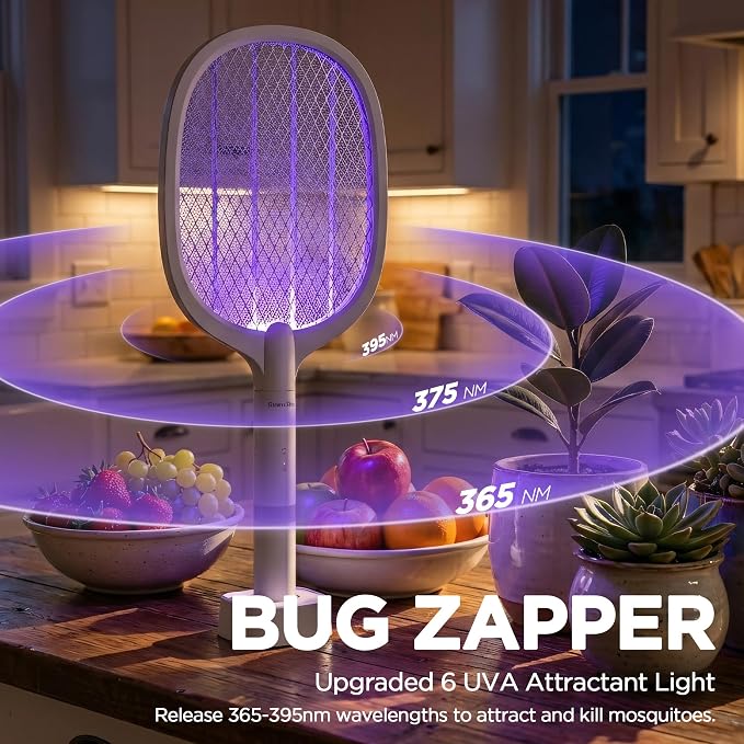 Fly Swatter Electric(2 Pack) Bug Zapper Racket, USB-C Rechargeable Electric Fly Swatter Portable Handheld Cordless Fly Swatter Racket to Kill Mosquitoes, Wasps, Gnats, Flies, Bugs, with Stand