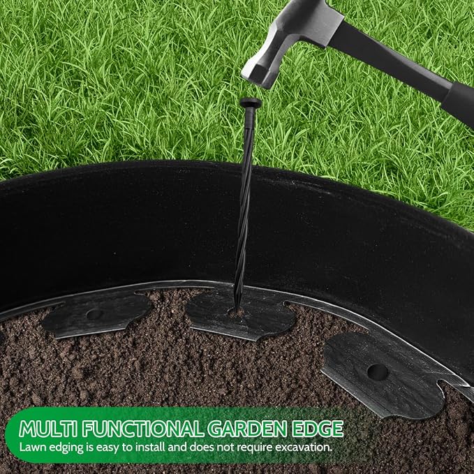 50 FT Landscape Edging No Dig [Extra Tall 4 Inch High] with 45 Spikes, Heavy-Duty Plastic Garden Edging Border (Black, 50 FT) (Black, 50FT)