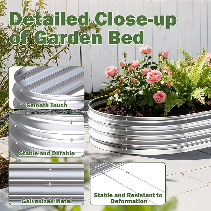 Galvanized Raised Garden Bed Outdoor, 6x3x1ft Metal Heavy Duty Planter Boxes for Gardening, Easy Assemble Large Oval Plant Container Kit for Vegetables, Flowers, Fruits, Silver, 1 Pack