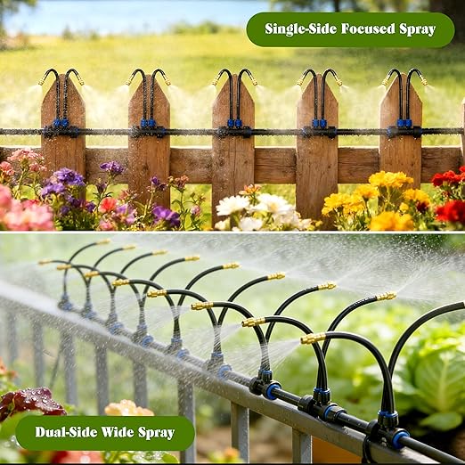 Drip Irrigation System for Garden, Automatic Watering System with Adjustable 360° Copper Spray Nozzles, DIY Drip Irrigation Kit for Yard, Lawn, Greenhouse, Raised Beds & Potted Plants (30FT)