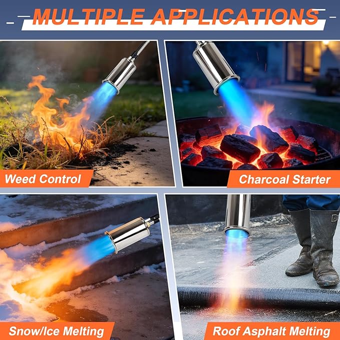 Propane Torch Weed Burner,37" Extended Blow Torch with Flame Control Valve, Flame Thrower Detachable Long Arm,Burner Torches for Outside, Yard,Garden,BBQ,Weeding,Wood,Melting Snow