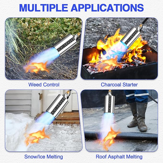 Propane Torch Weed Burner Kit,High Heat Output with Long/Short Mode,12.5FT Hose Heavy Duty Blow Torch Flamethrower with Self Igniter and Turbo Trigger for Weeding,Roofing,BBQ,Melting Ice Snow