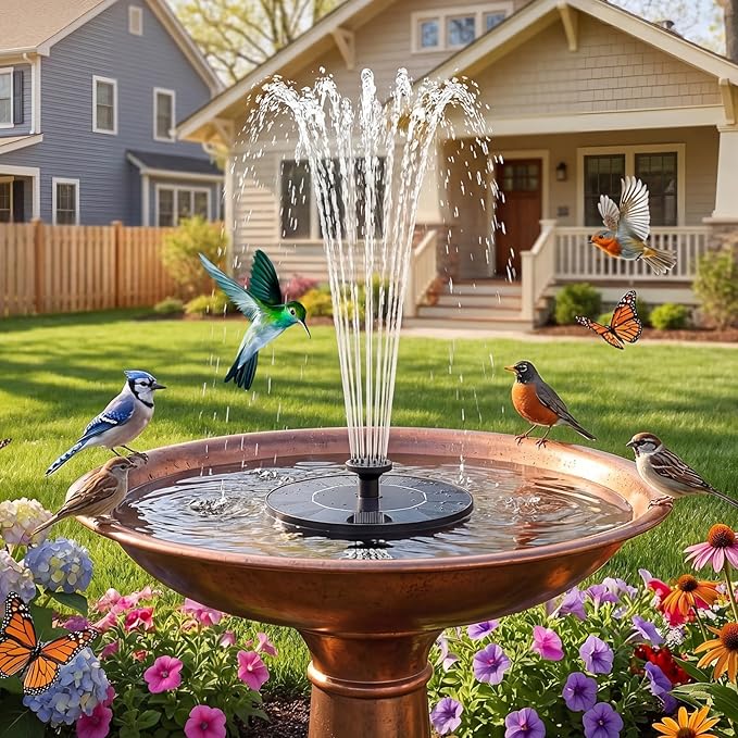 AISITIN Solar Fountain, Solar Bird Bath Fountains Pump with 6 Nozzles, 2026 Upgraded Free Standing Floating Solar Powered Water Fountain Pump for Bird Bath, Garden, Pond, Pool and Outdoor