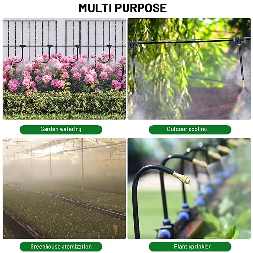 Thiswing 360° Adjustable Drip Irrigation System - 100 FT Automatic Garden Watering System with 32 Nozzles, Raised Bed Sprinkler Irrigation System, Garden Mister for Yard, Lawn, Plants, 5/16" Tubing