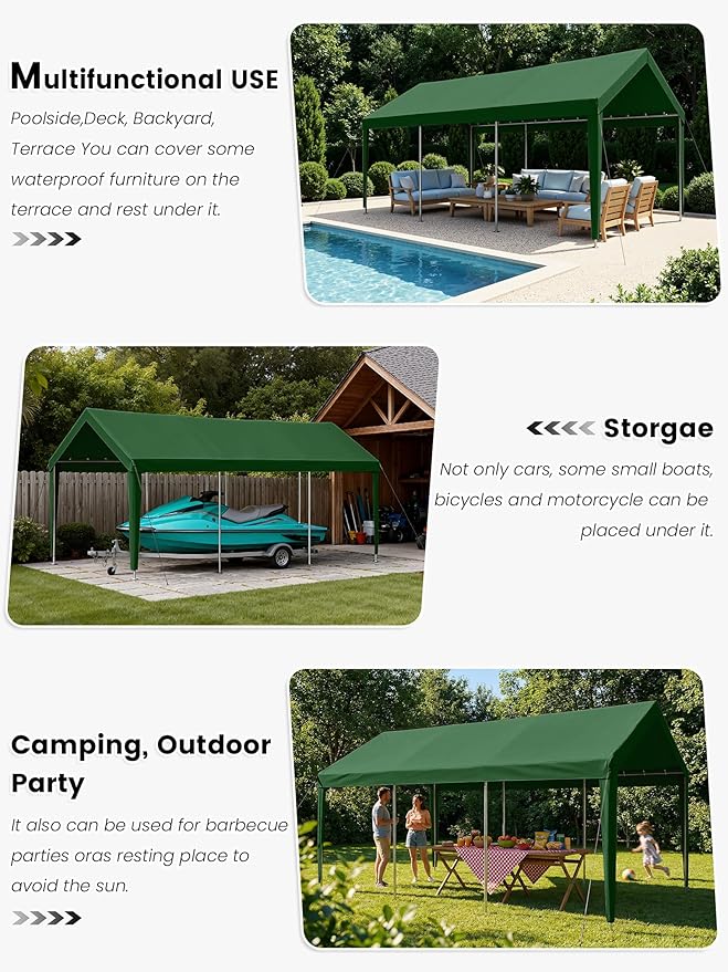 12 x 20 Ft Carport Replacement Cover, Heavy Duty Outdoor Car Tarp Canopy, Waterproof & UV Protected Tear Oxford Tarp with Ball Bungees (Frame is Not Included)