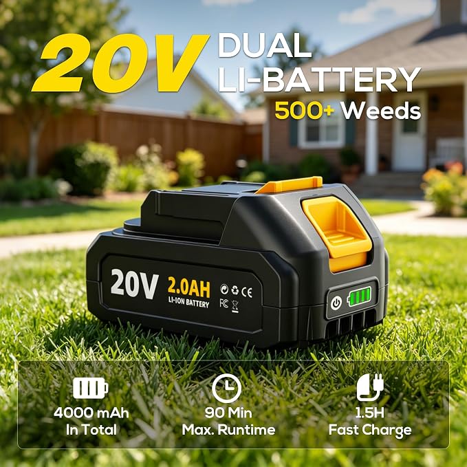 LITEKON Electric Cordless Weed Puller Tool, 20V Battery Powered Stand Up Weeder with 2.0Ah Battery & Fast Charger, Puller Tool with Long Handle, Crabgrass Piller& Dandelion Remover for Garden, Yellow