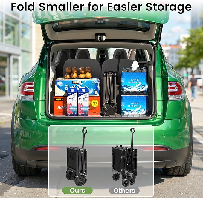 Blomoba Collapsible Wagon Cart, Flexible Handle, Portable Collapsible Wagon with All-Terrain Wheels 360° Rotation, 220LBS Heavy Duty Utility Cart for Garden Camping Grocery Sports Shopping Beach