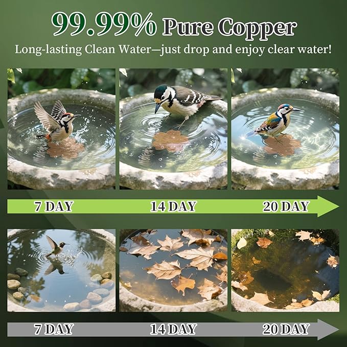 Bird Bath Copper Disk, 99.9% Pure Copper Cleaner Disc Plate 0.6mm Reinforced for Outside Physical Safe Water Purification Bird Bowls Birdbaths Solar Maintenance All-Season