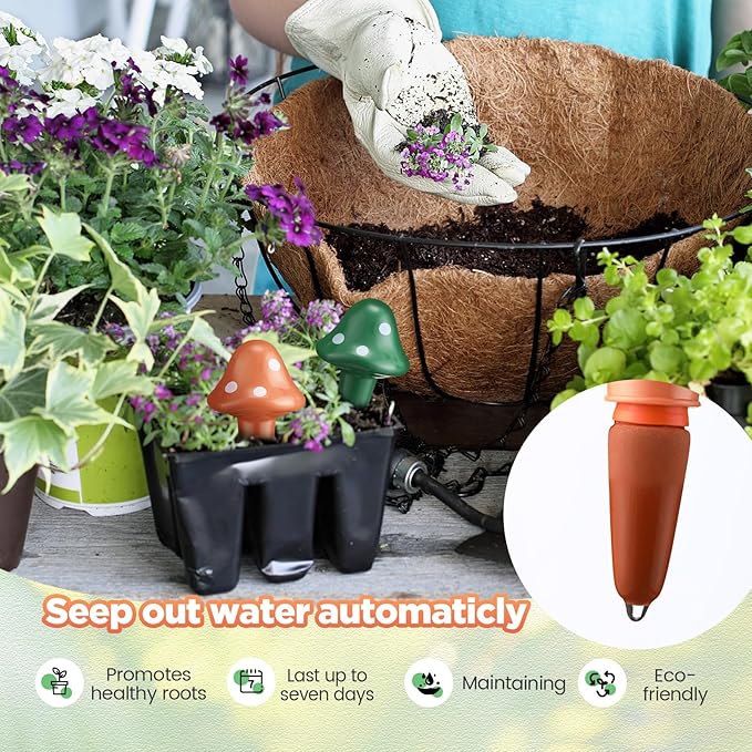 Funnymoom 8 Pack Terracotta Self Watering Spikes Mushroom Shaped Plant Watering Globes Automatic Planter Insert Stakes Device for Indoor Outdoor Plants