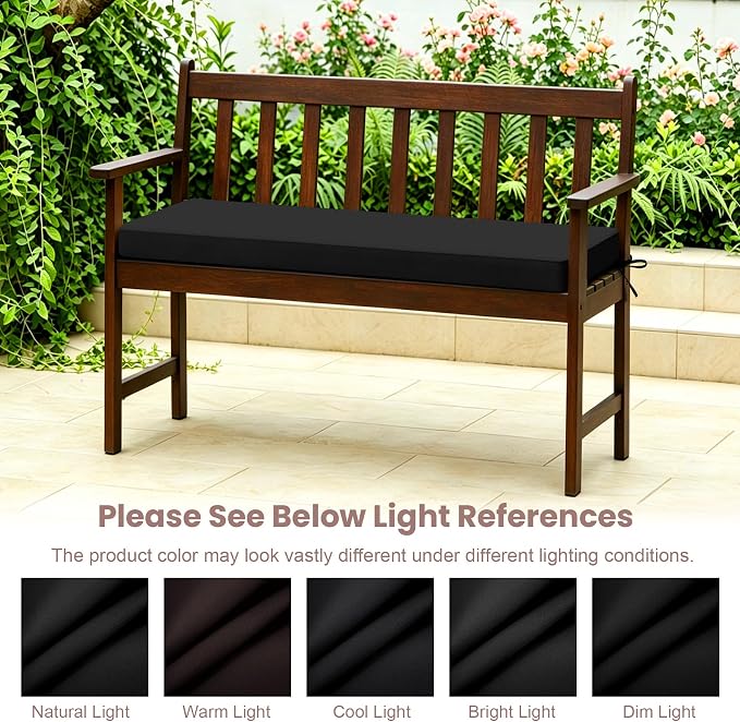 Outdoor Bench Cushions for Outdoor Furniture, 45x18 Inch, Waterproof Patio Furniture Cushion, Fade Resistant Bench Cushions for Porch Swing, Long Bench, Indoor, Black