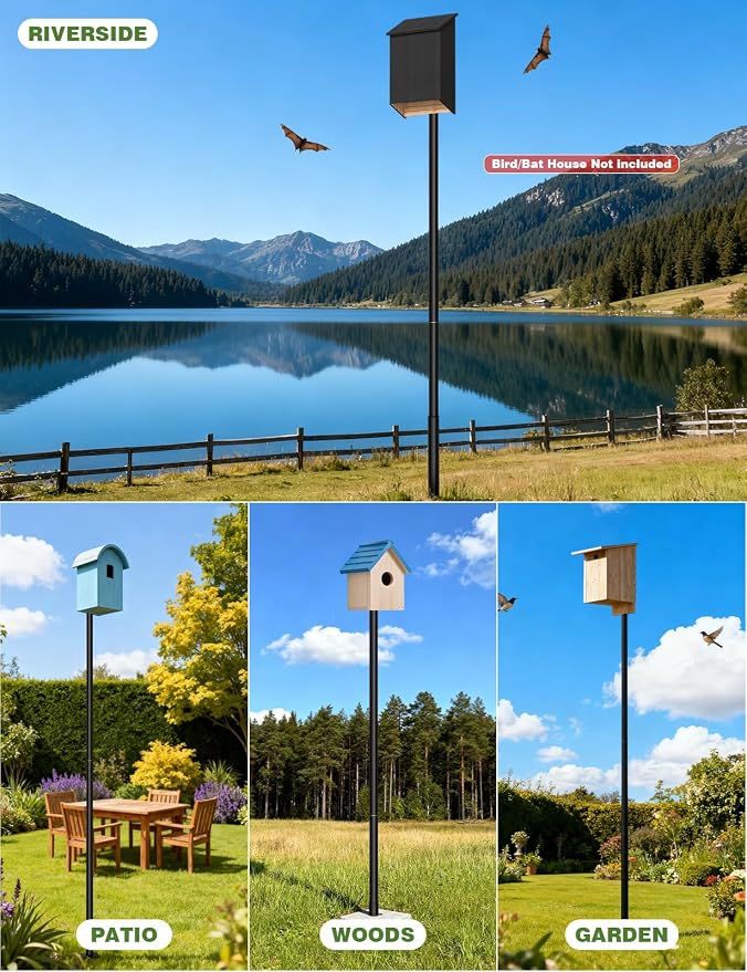 15 FT Purple Martin Bat House Pole, Heavy Duty Bat Houses Kit with Ground Socket, Adapter, Adjustable Heavy Duty 5-Section Birdhouses Pole (3-6-9-12-15 FT) for Birdhouses and Wildlife Nesting