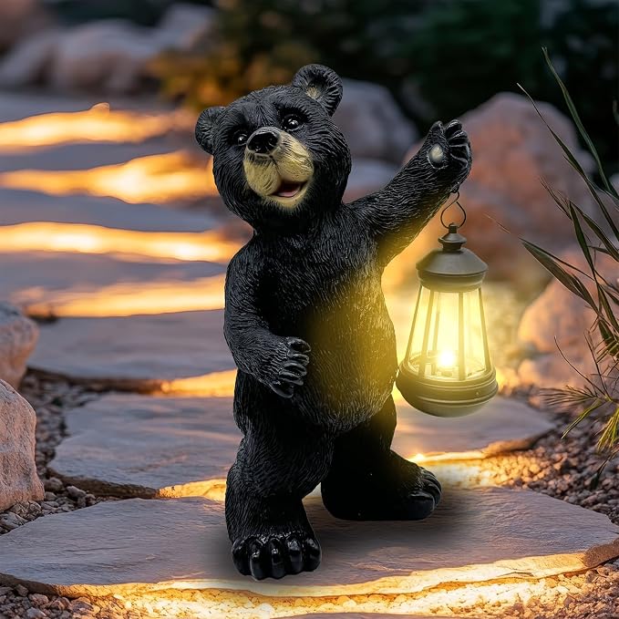 Solar Lantern Garden Statues Decor, 14" Large Outdoor Bear Figurine Lights for Yard Patio Decoration - Unique Christmas Housewarming Gift for Grandma Wowen Mom
