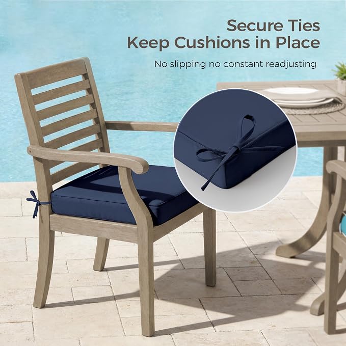 UNIKOME Outdoor Chair Cushions Set of 4, Water Resistant Patio Seat Cushions with Ties for Outdoor Furniture, High-Density Foam, UV & Fade Resistant, Piped Edge – 18.5" x 16" x 3", Navy