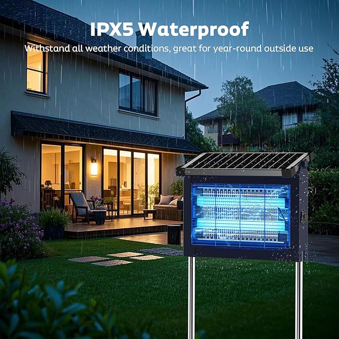 OnBeam Solar Bug Zapper Outdoor, Mosquito Zapper Waterproof Electric Fly Zapper Rechargeable Mosquito Killer Lamp with 10W Solar Panel, 4500V Cordless Fly Trap for Backyard, Patio, Garden, RV, Camping