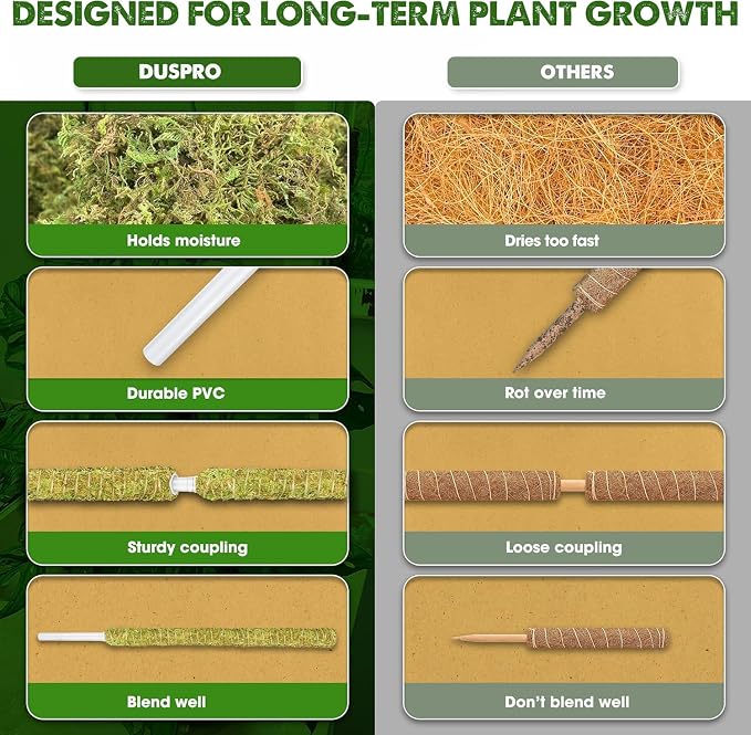 DUSPRO Natural Moss Pole for Plants Monstera, Forest Moss Stick, Monstera Plant Support, Handmade Plant Stake for Indoor Potted Plants to Grow Upward, 1 Pc 22"