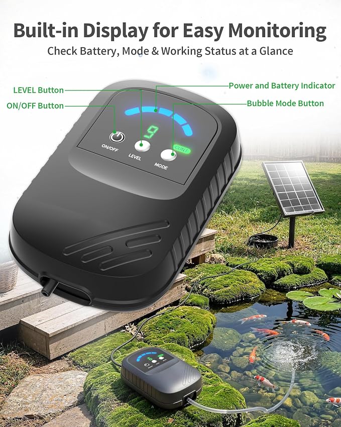 POPOSOAP Solar Pond Aerator, Solar Air Pump with Adjustable Airflow, Quiet Solar Pond Oxygen Pump for Koi Pond, Garden Pond, Fish Tank, Hydroponics