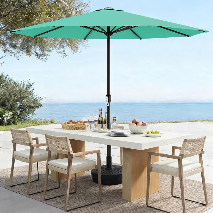 AreShark 12 FT Patio Umbrella for Outdoor, Outdoor Table Umbrella with Push Button Tilt and Crank, Outdoor Patio Umbrellas with 8 Sturdy Ribs, Patio Umbrellas for Market, Garden, Pool (Aqua Sky)